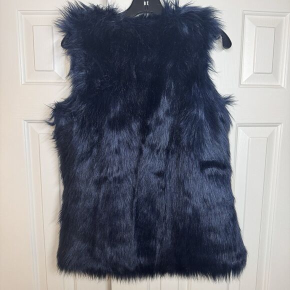 GIANNI BINI WOMEN'S Blue Faux Fur Shell Vest Women’s Small Hook Eye Closure - Picture 3 of 5